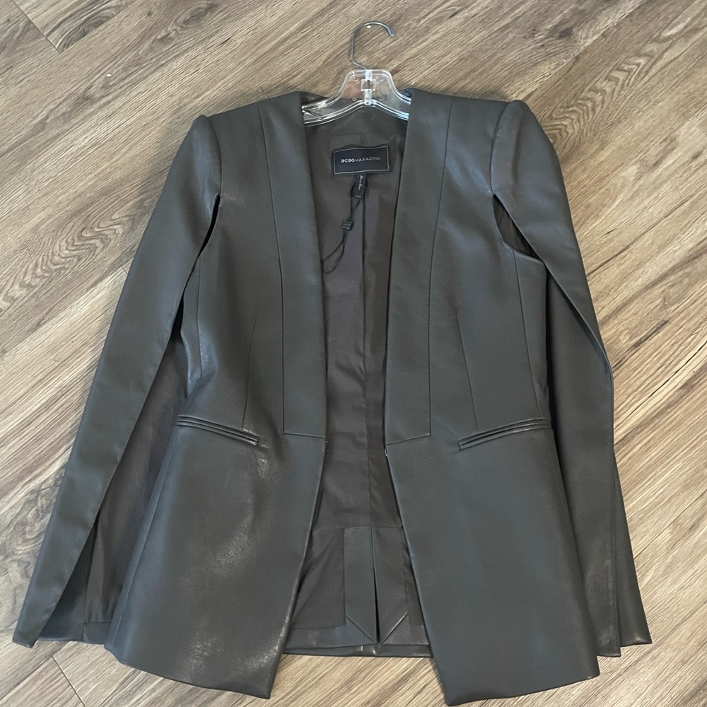 Bcbgmaxazria Cape Jacket, Olive Color, Leather, Size XS. Brand New.